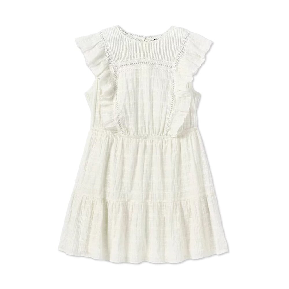 NWT White Sleeveless Ruffle Apron-Front Summer Dress - Women's Juniors Size L - Picture 2 of 3
